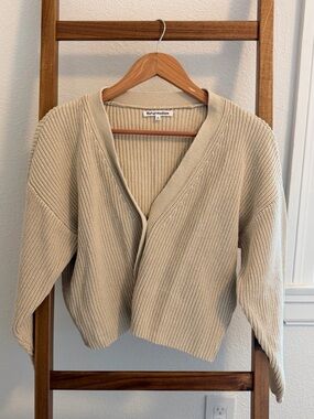 Reformation Jessa Beige Cropped Cotton Button-Front Cardigan Sweater